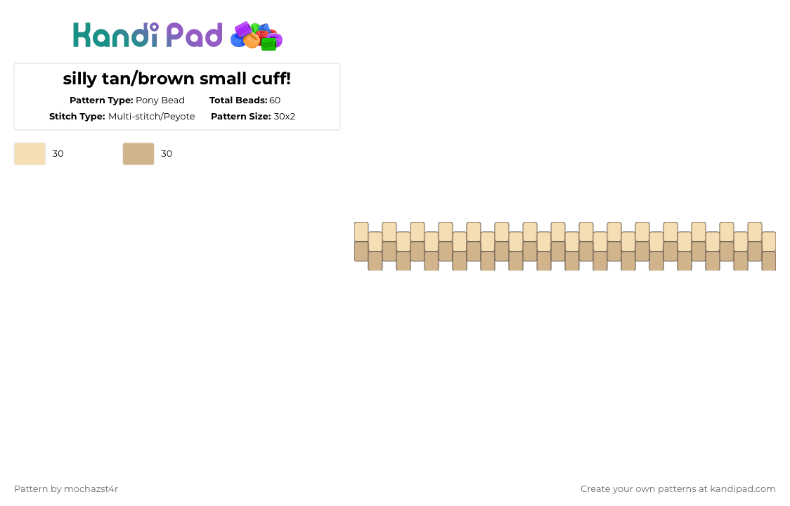 silly tan/brown small cuff! - Pony Bead Pattern by mochazst4r on Kandi Pad - beige,multistitch