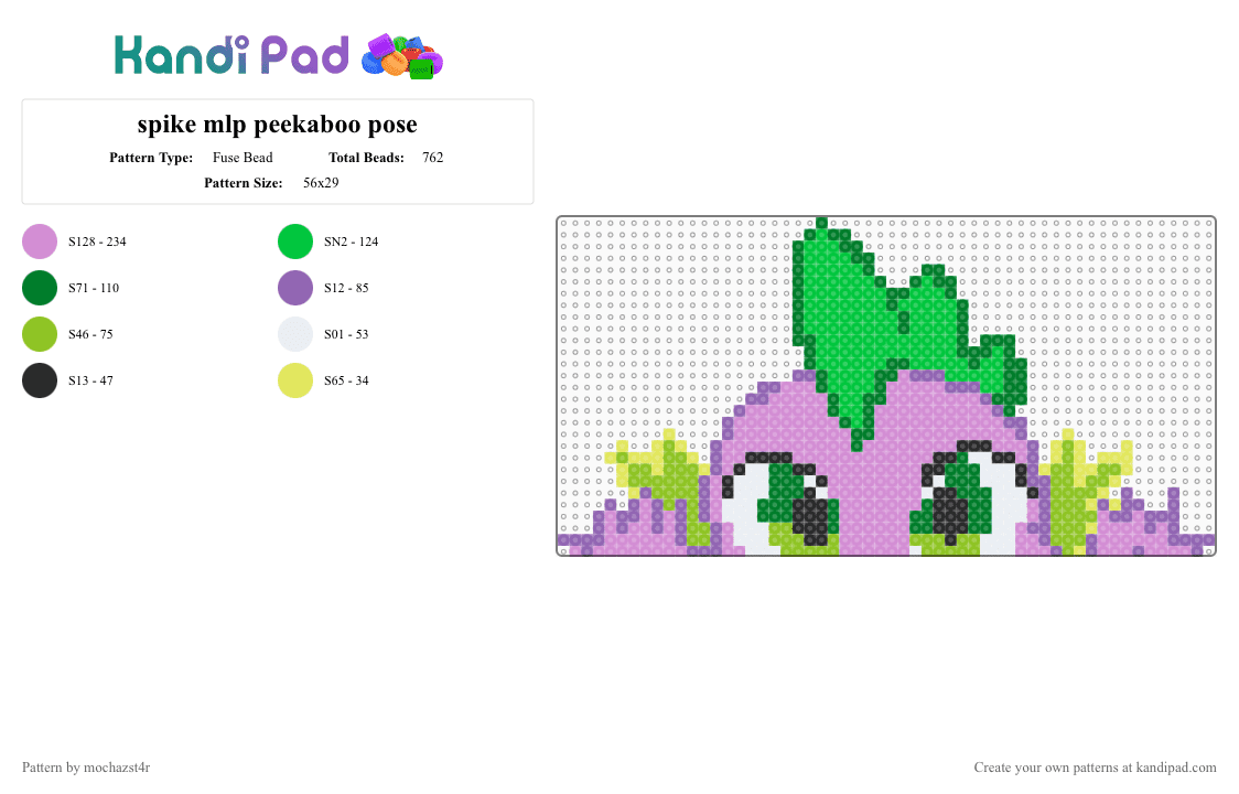spike mlp peekaboo pose - Fuse Bead Pattern by mochazst4r on Kandi Pad - green,pink,spike,mlp,my little pony