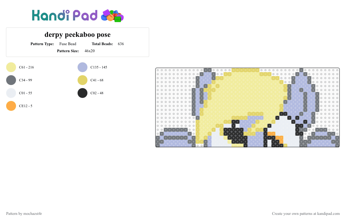 derpy peekaboo pose - Fuse Bead Pattern by mochazst4r on Kandi Pad - pink,yellow,derpy,derpy hooves,my little pony,mlp