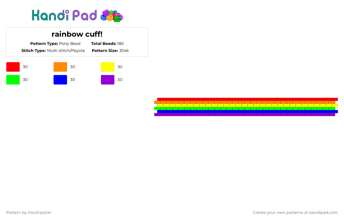 rainbow cuff! - Pony Bead Pattern by mochazst4r on Kandi Pad - purple,pride,rainbow,pride cuff