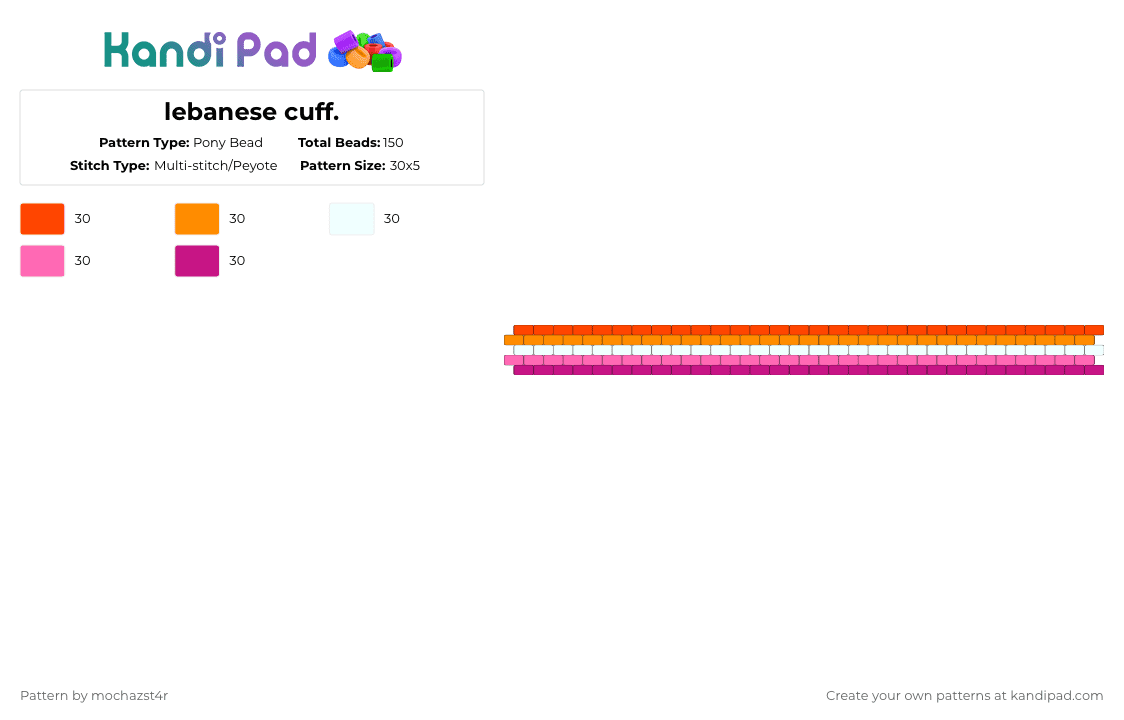lebanese cuff. - Pony Bead Pattern by mochazst4r on Kandi Pad - pink,lesbian,pride cuff,pride