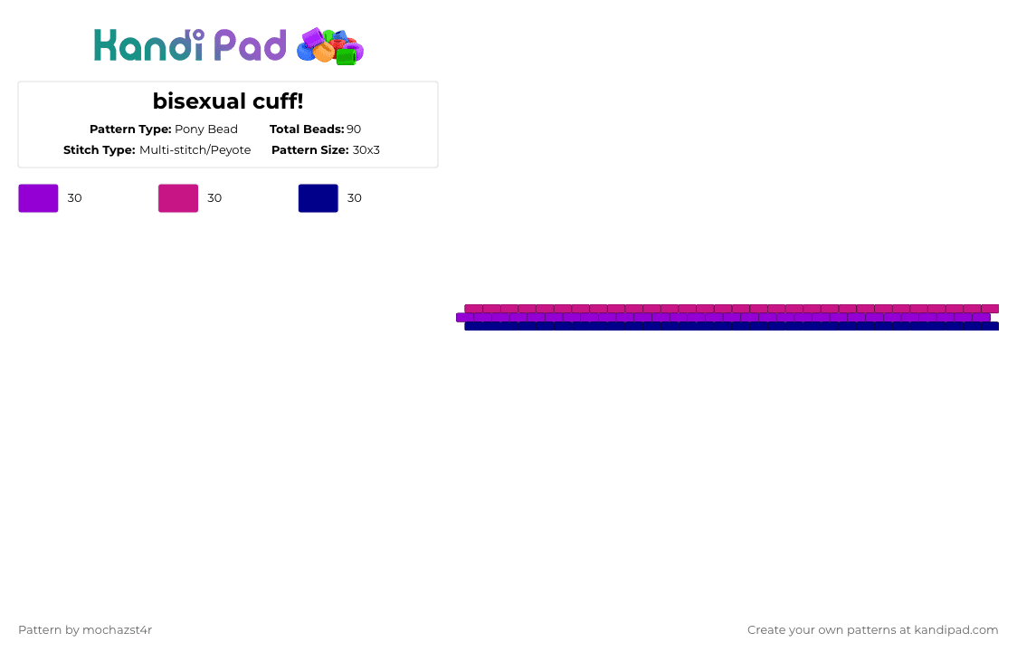 bisexual cuff! - Pony Bead Pattern by mochazst4r on Kandi Pad - purple,pink,bisexual,pride,pride cuff