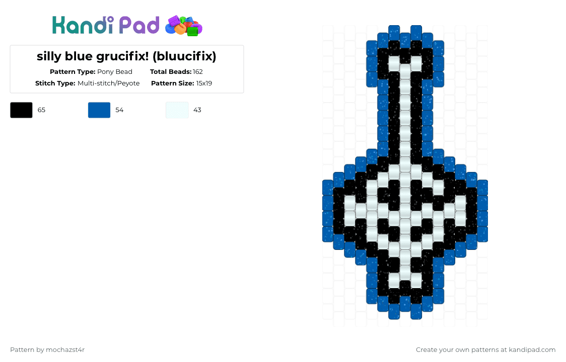silly blue grucifix! (bluucifix) - Pony Bead Pattern by mochazst4r on Kandi Pad - white,blue