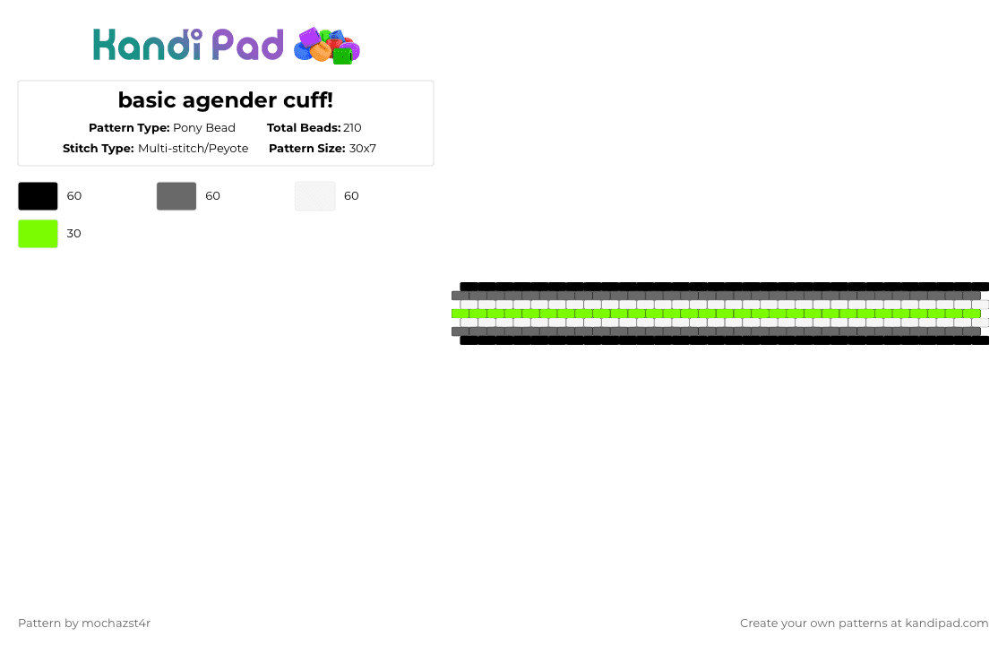 basic agender cuff! - Pony Bead Pattern by mochazst4r on Kandi Pad - gray,green,agender,pride cuff,cuff
