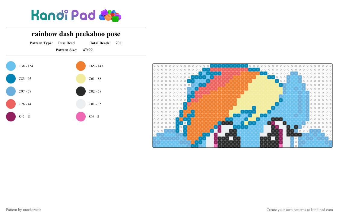 rainbow dash peekaboo pose - Fuse Bead Pattern by mochazst4r on Kandi Pad - light blue,orange,rainbow dash,dashie,mlp,my little pony,pony