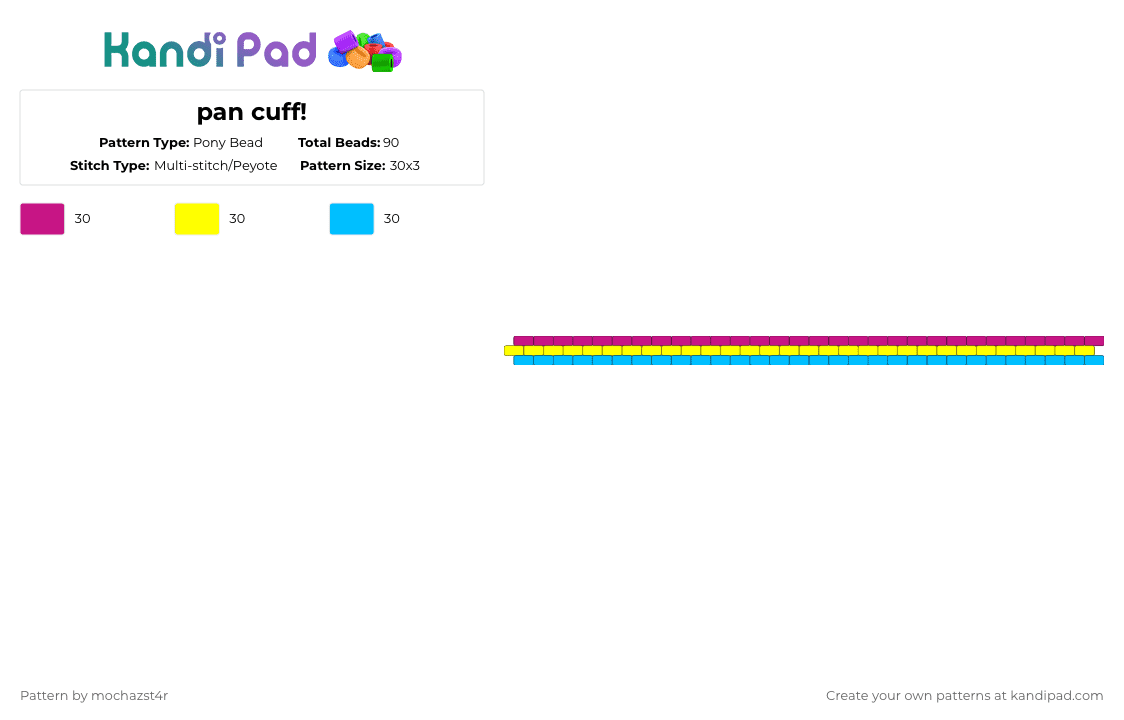 pan cuff! - Pony Bead Pattern by mochazst4r on Kandi Pad - pink,yellow,light blue,pansexual,pan,pride cuff,pride