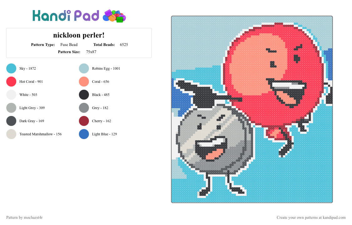 nickloon perler! - Fuse Bead Pattern by mochazst4r on Kandi Pad - light blue,red