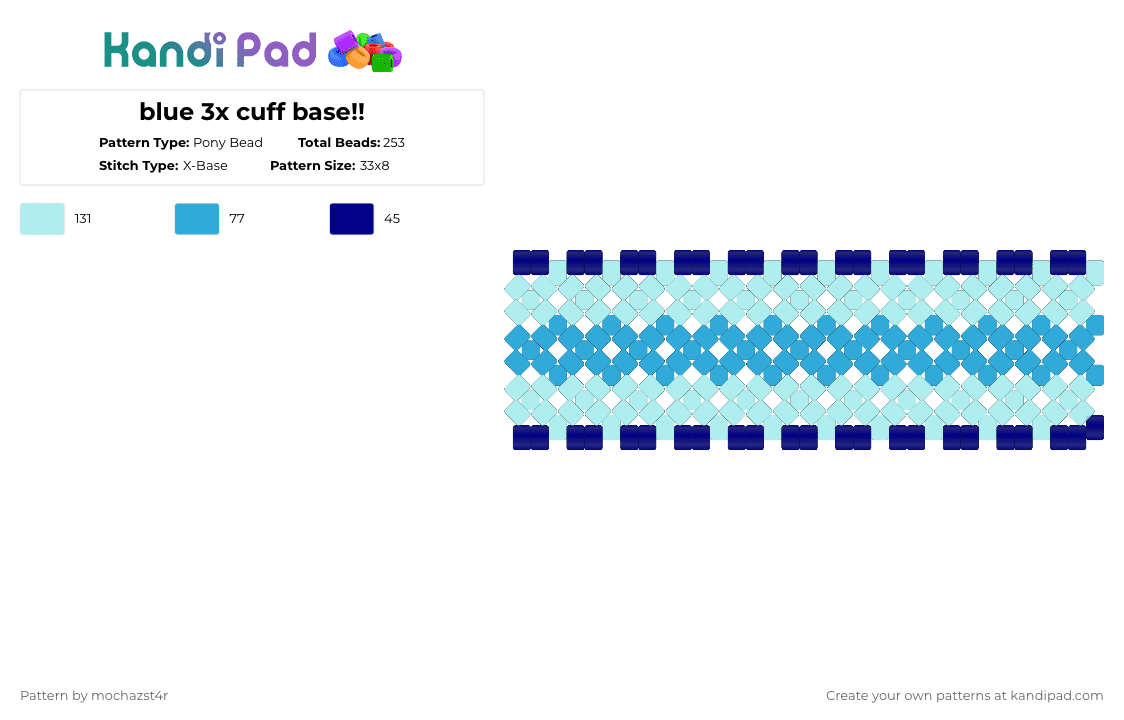 blue 3x cuff base!! - Pony Bead Pattern by mochazst4r on Kandi Pad - light blue,impera