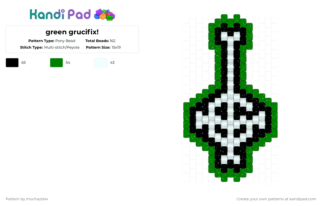 green grucifix! - Pony Bead Pattern by mochazst4r on Kandi Pad - white,green