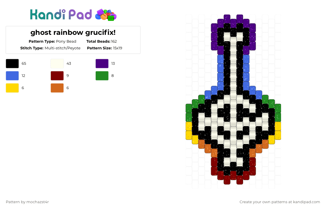 ghost rainbow grucifix! - Pony Bead Pattern by mochazst4r on Kandi Pad - white,purple,blue,brown,ghost,ghost band,grucifix