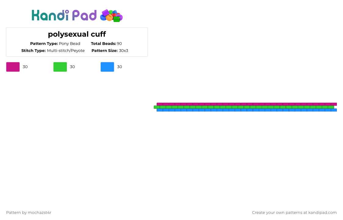 polysexual cuff - Pony Bead Pattern by mochazst4r on Kandi Pad - pink,green,light blue,polysexual,pride,pride cuff