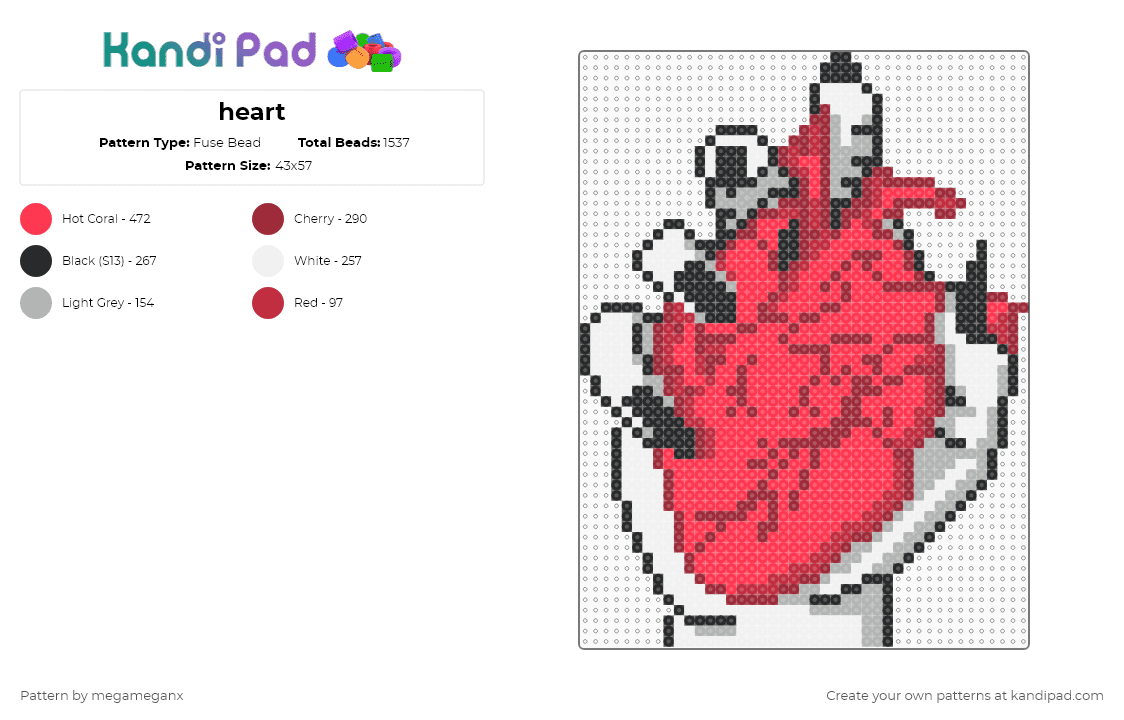 heart - Fuse Bead Pattern by megameganx on Kandi Pad - heart,hand,vampire,anatomy,halloween,spooky,red