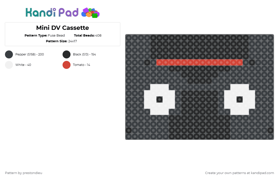 Mini DV Cassette - Fuse Bead Pattern by prestondieu on Kandi Pad - black,white