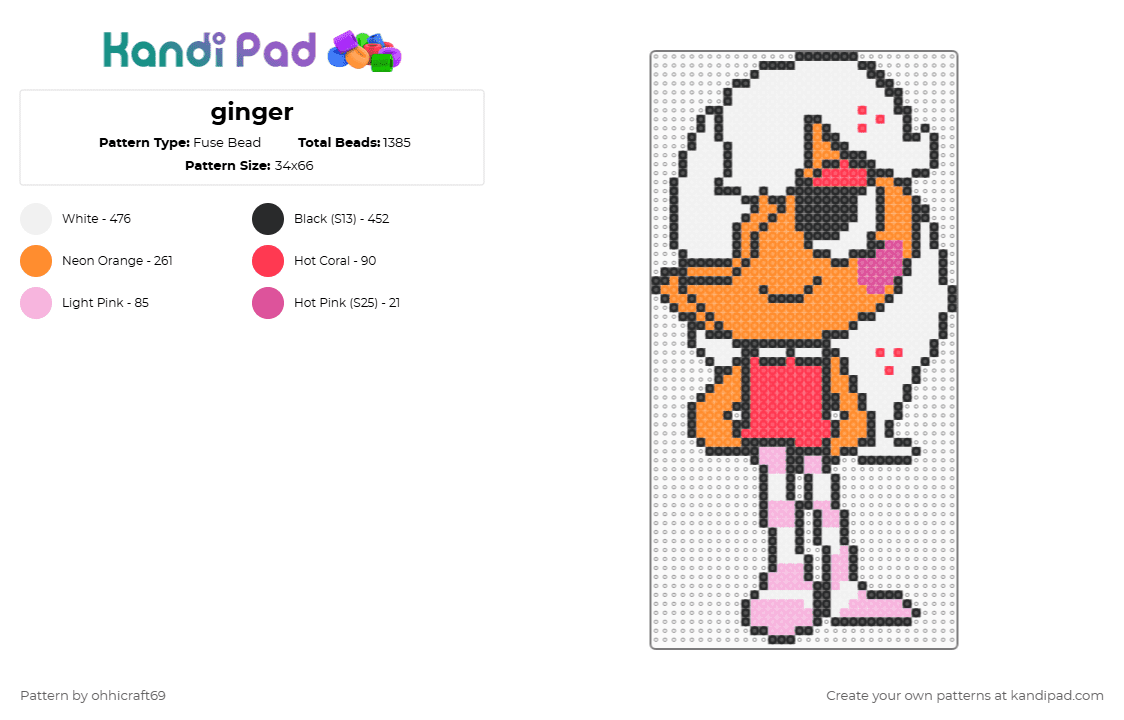 ginger - Fuse Bead Pattern by ohhicraft69 on Kandi Pad - white,orange