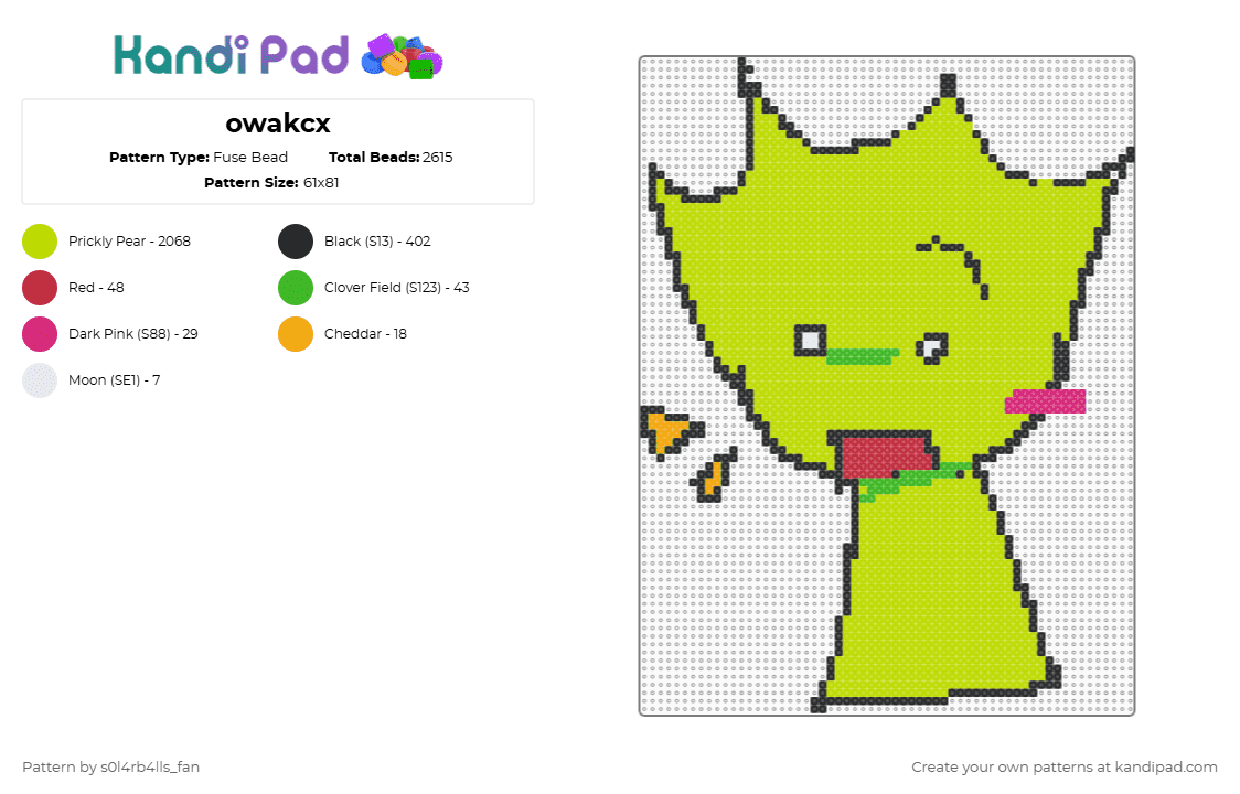 owakcx - Fuse Bead Pattern by s0l4rb4lls_fan on Kandi Pad - green,sprunki,owakcx,silly,cute,incredibox