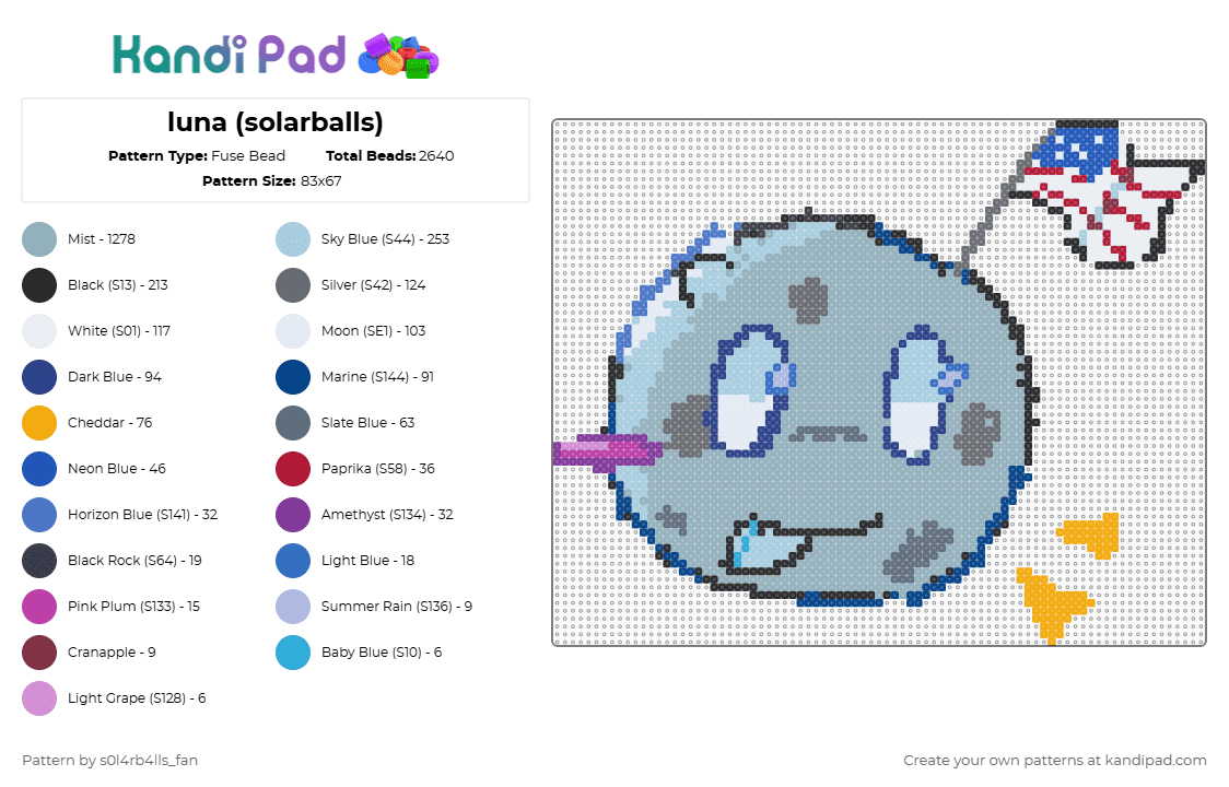luna (solarballs) - Fuse Bead Pattern by s0l4rb4lls_fan on Kandi Pad - blue,light blue,solarballs,art,luna,moon,solarballsluna