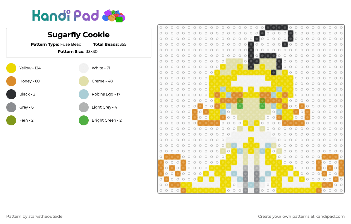 Sugarfly Cookie - Fuse Bead Pattern by starvstheoutside on Kandi Pad - yellow,orange,cookie run,cookie run kingdom,video game