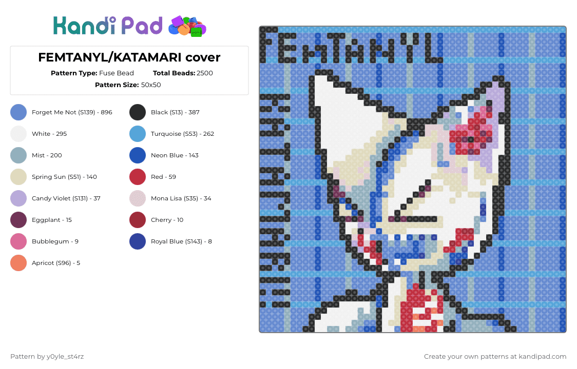 FEMTANYL/KATAMARI cover - Fuse Bead Pattern by y0yle_st4rz on Kandi Pad - light blue,blue,femtanyl,katamari,music,album,cover