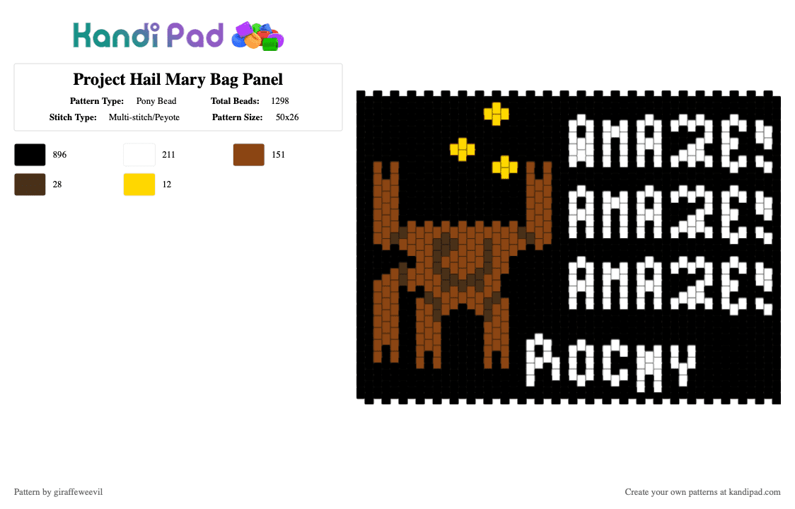 Project Hail Mary Bag Panel - Pony Bead Pattern by giraffeweevil on Kandi Pad - black,white,red,bag,purse,space,project hail mary