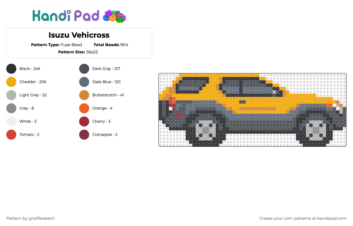 Isuzu Vehicross - Fuse Bead Pattern by giraffeweevil on Kandi Pad - orange,gray,car,vehicle,suv