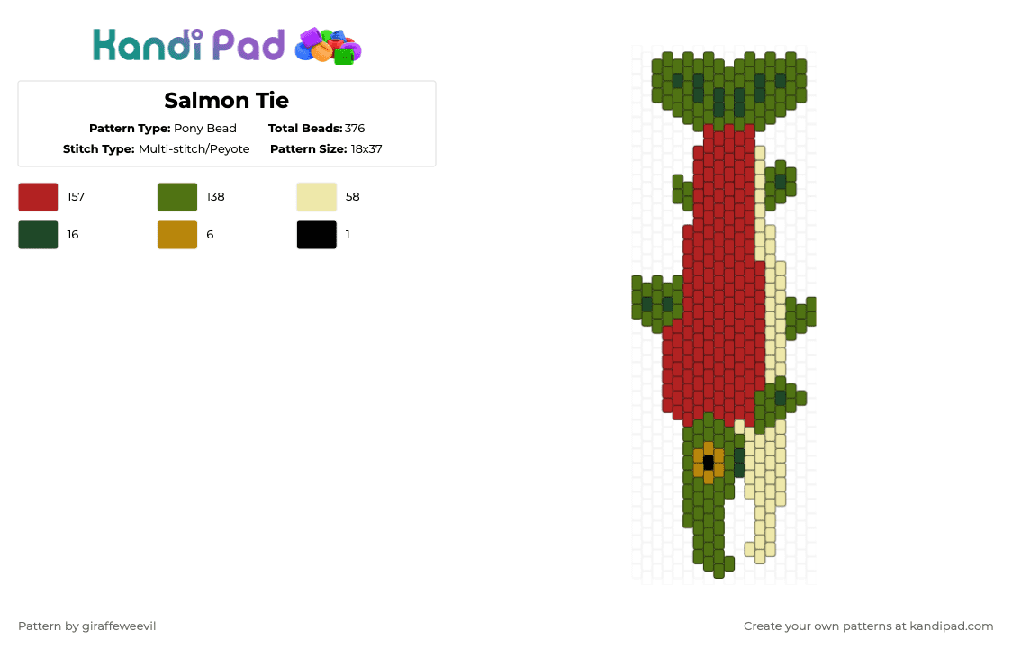 Salmon Tie - Pony Bead Pattern by giraffeweevil on Kandi Pad - gold,red,fish,tie,banner,animal