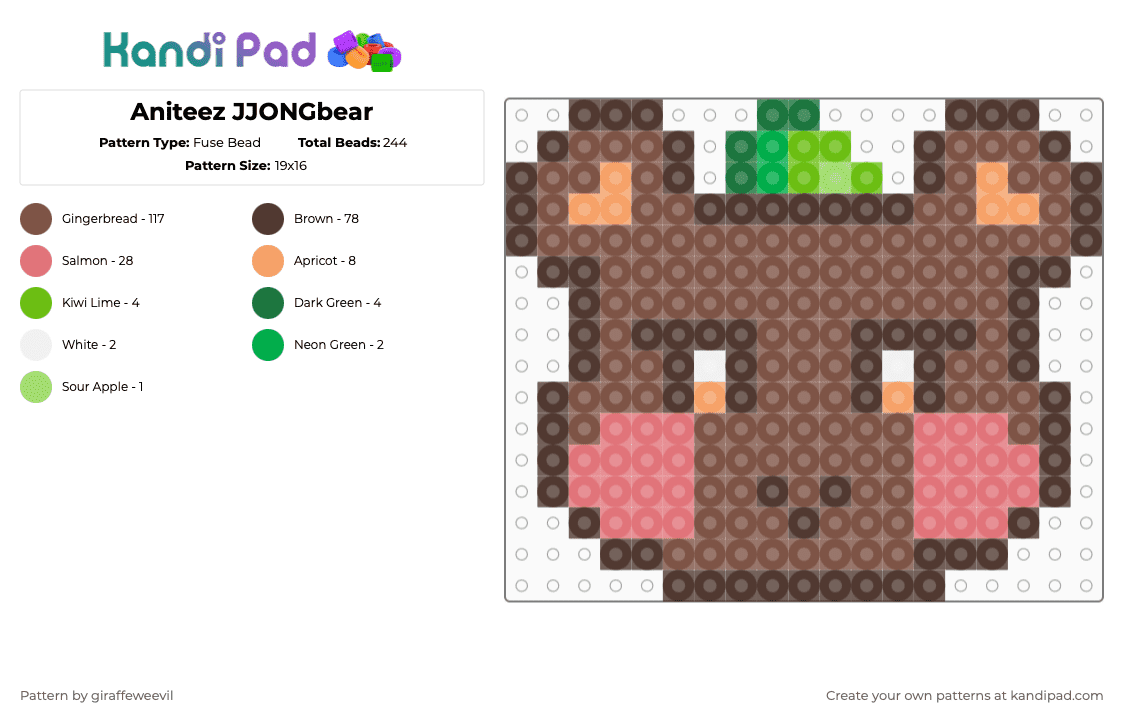 Aniteez JJONGbear - Fuse Bead Pattern by giraffeweevil on Kandi Pad - aniteez, ateez, brown, character, kpop, tan