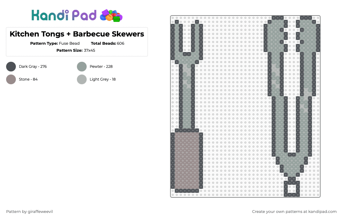 Kitchen Tongs + Barbecue Skewers - Fuse Bead Pattern by giraffeweevil on Kandi Pad - gray,cotdkitchen