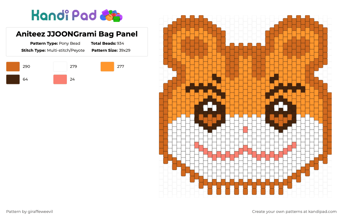 Aniteez JJOONGrami Bag Panel - Pony Bead Pattern by giraffeweevil on Kandi Pad - orange,kpop,cartoon,aniteez,ateez,bag,purse