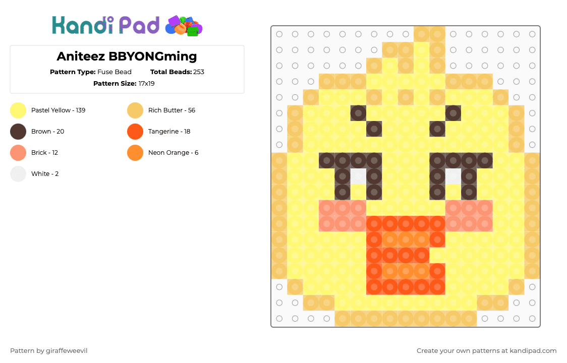 Aniteez BBYONGming - Fuse Bead Pattern by giraffeweevil on Kandi Pad - aniteez, ateez, cartoon, kpop, yellow