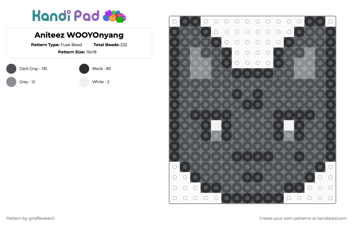 Aniteez WOOYOnyang - Fuse Bead Pattern by giraffeweevil on Kandi Pad - aniteez, ateez, cartoon, gray, kpop