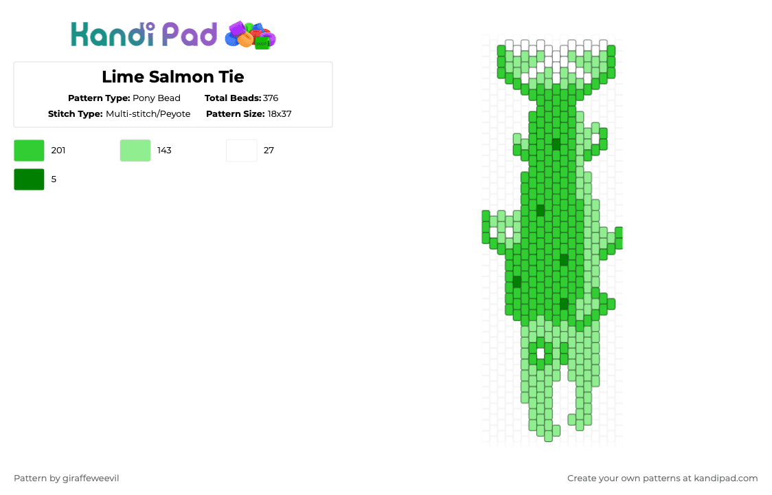 Lime Salmon Tie - Pony Bead Pattern by giraffeweevil on Kandi Pad - teal,green,lime,fish,animal,tie