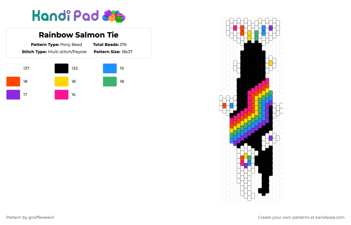 Rainbow Salmon Tie - Pony Bead Pattern by giraffeweevil on Kandi Pad - white,purple,yellow,colorful,fish,animal,tie,rainbow