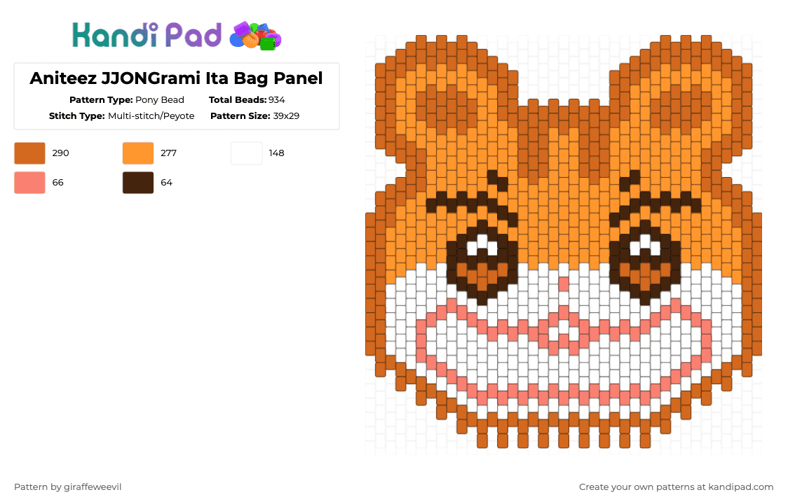 Aniteez JJONGrami Ita Bag Panel - Pony Bead Pattern by giraffeweevil on Kandi Pad - orange,kpop,character,aniteez,ateez,bag,purse,ita