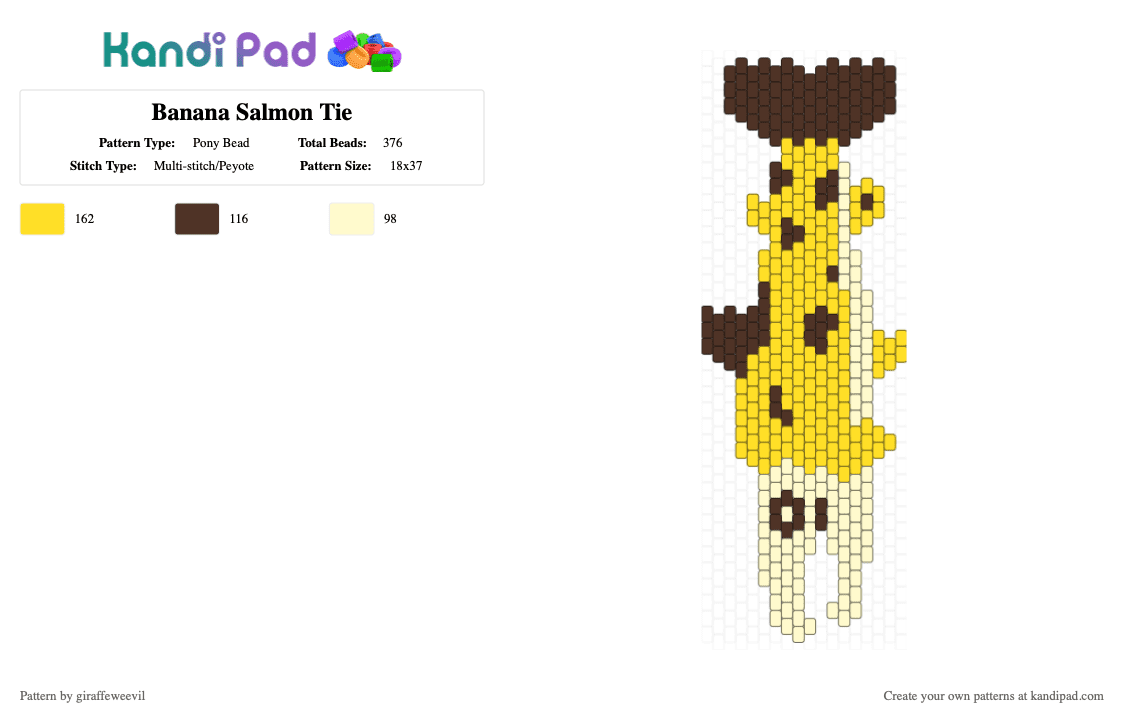 Banana Salmon Tie - Pony Bead Pattern by giraffeweevil on Kandi Pad - brown,yellow,banana,fish,banner,tie
