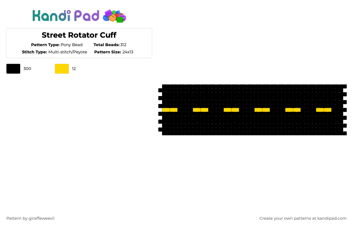 Street Rotator Cuff - Pony Bead Pattern by giraffeweevil on Kandi Pad - black,road,street,rotator