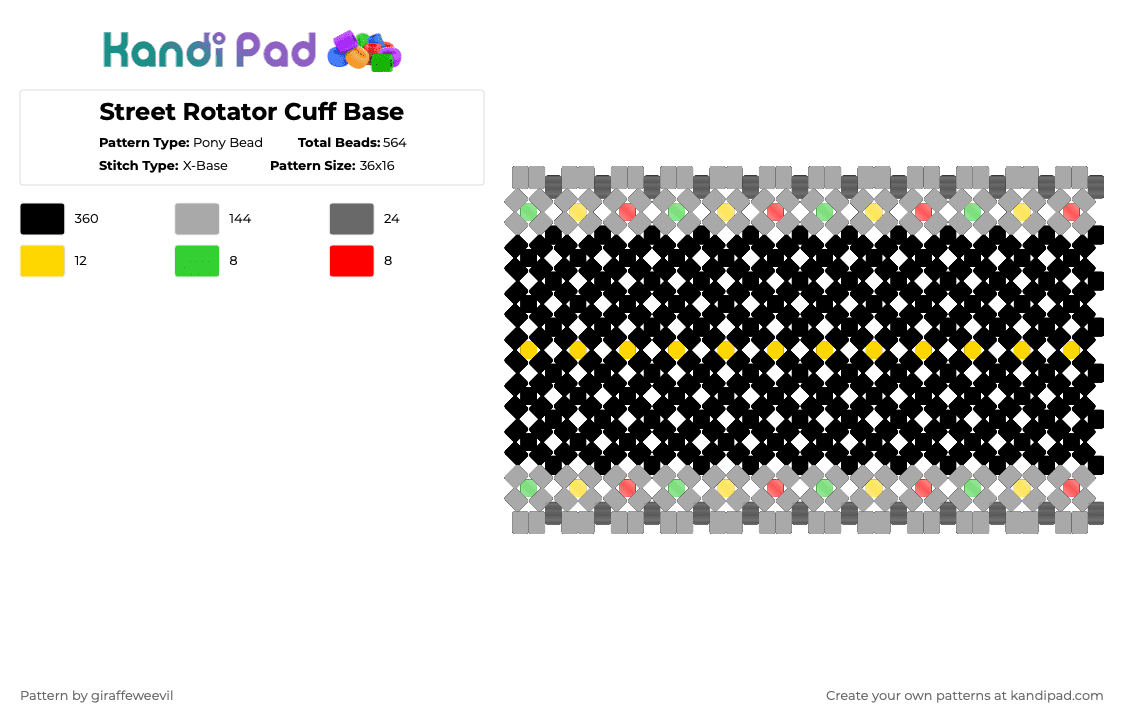 Street Rotator Cuff Base - Pony Bead Pattern by giraffeweevil on Kandi Pad - black,beige,rotator,base,road