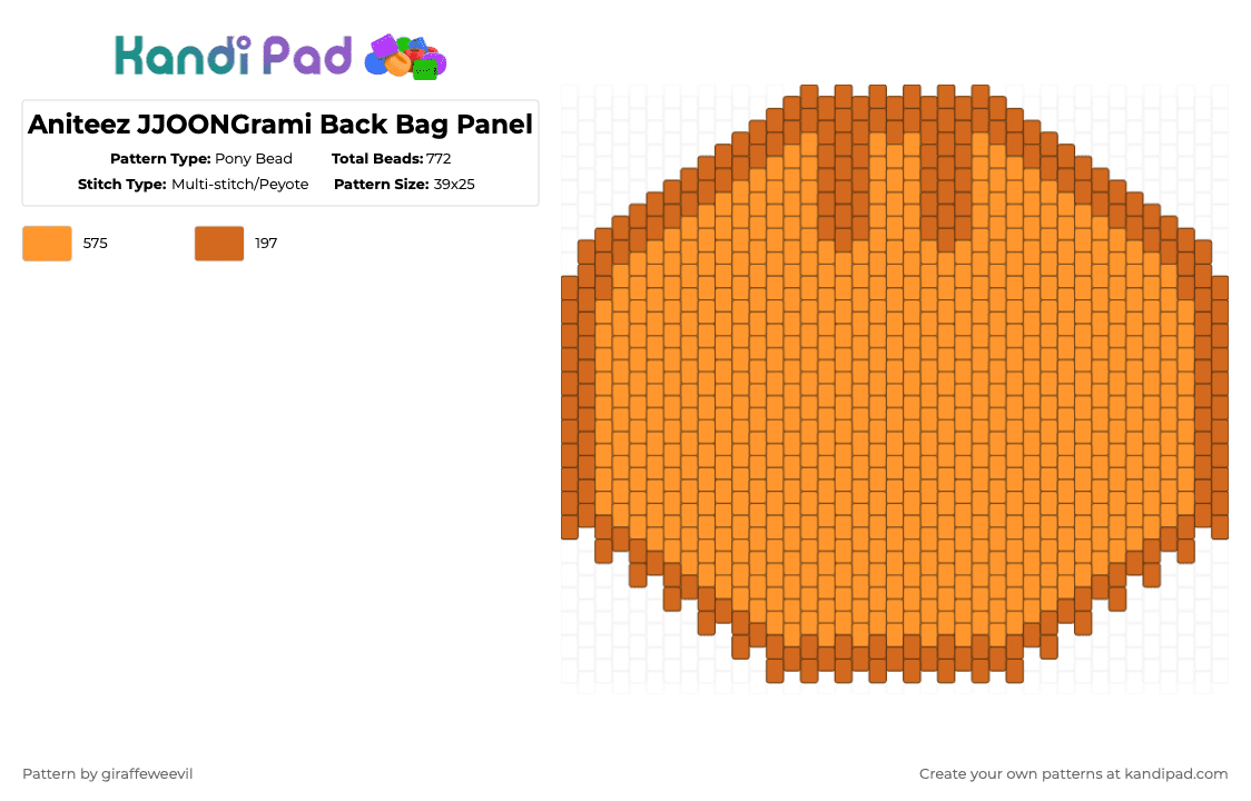 Aniteez JJOONGrami Back Bag Panel - Pony Bead Pattern by giraffeweevil on Kandi Pad - orange,kpop,cartoon,aniteez,ateez,bag,purse