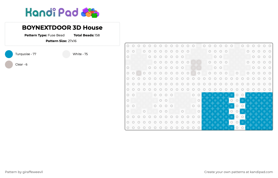 BOYNEXTDOOR 3D House - Fuse Bead Pattern by giraffeweevil on Kandi Pad - light blue,3d,kpop,music,boynextdoor