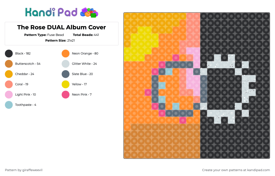 The Rose DUAL Album Cover - Fuse Bead Pattern by giraffeweevil on Kandi Pad - band, kpop, music, orange, the rose