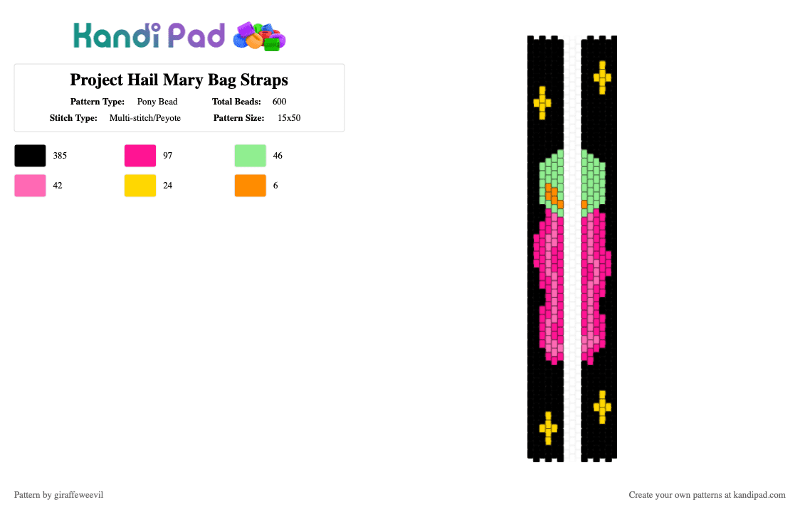 Project Hail Mary Bag Straps - Pony Bead Pattern by giraffeweevil on Kandi Pad - black,pink,project hail mary,bag,purse,space