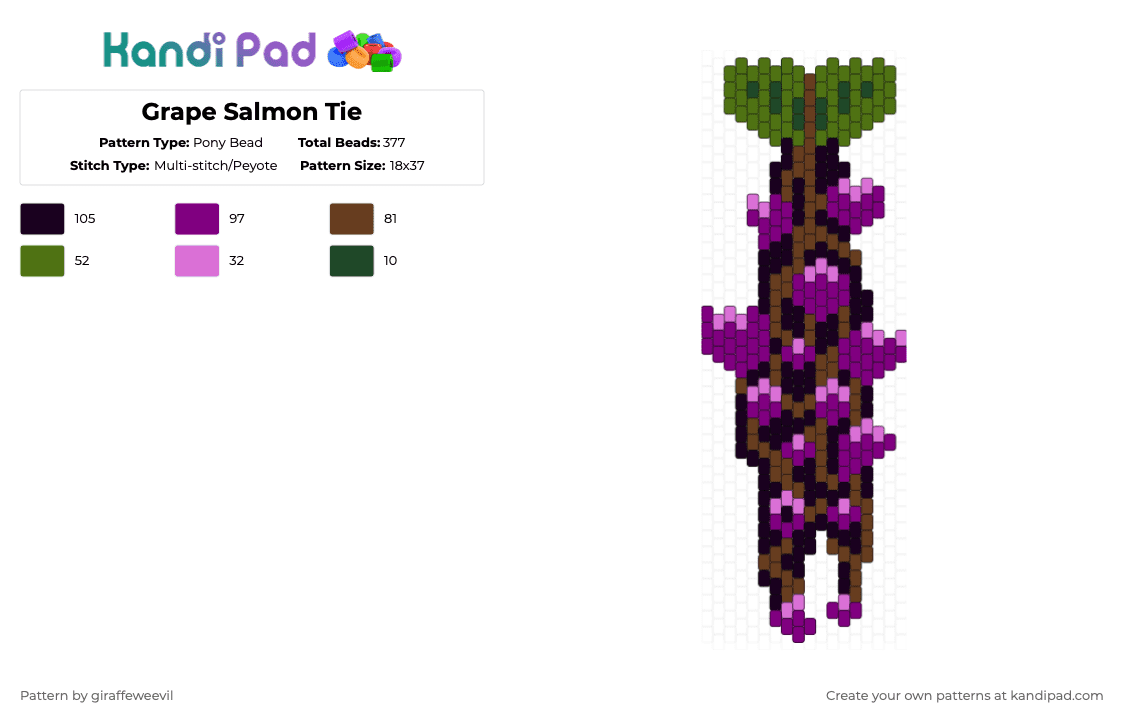 Grape Salmon Tie - Pony Bead Pattern by giraffeweevil on Kandi Pad - pink,grape,fish,animal,tie