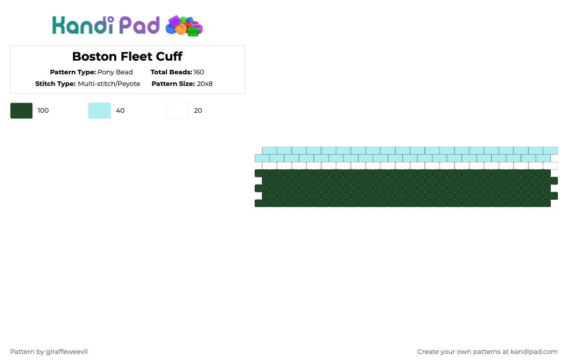 Boston Fleet Cuff - Pony Bead Pattern by giraffeweevil on Kandi Pad - black,white,light blue,hockey,pwhl