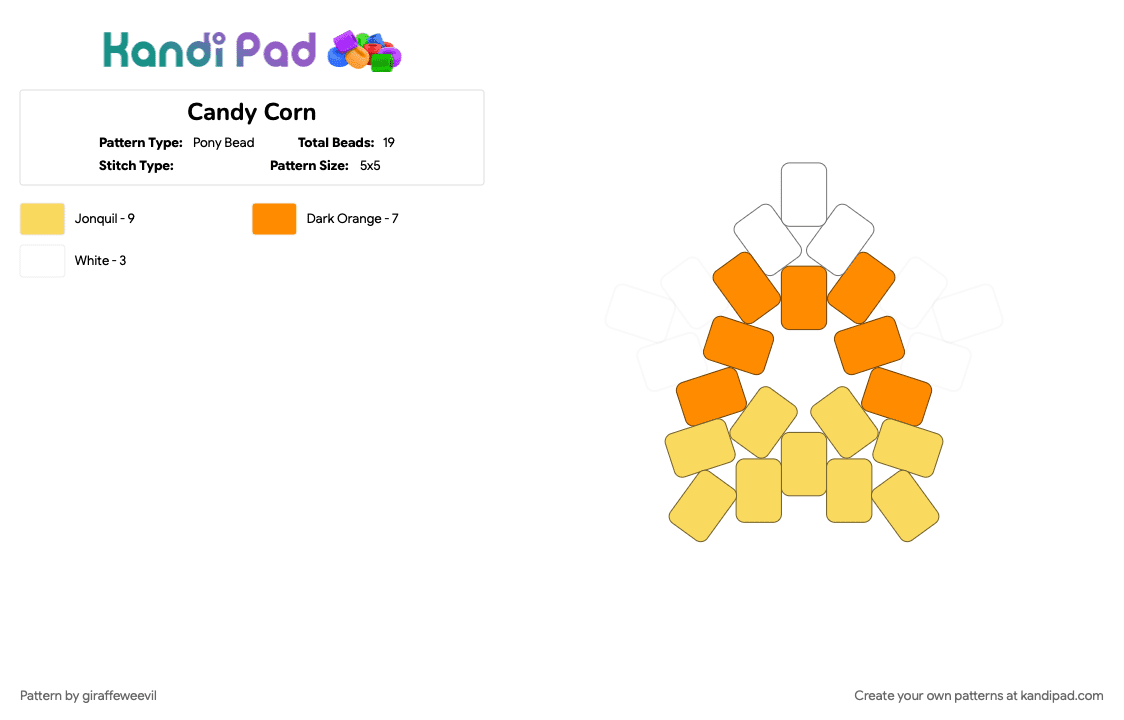 Candy Corn - Pony Bead Pattern by giraffeweevil on Kandi Pad - autumn, candy, fall, halloween, orange, yellow