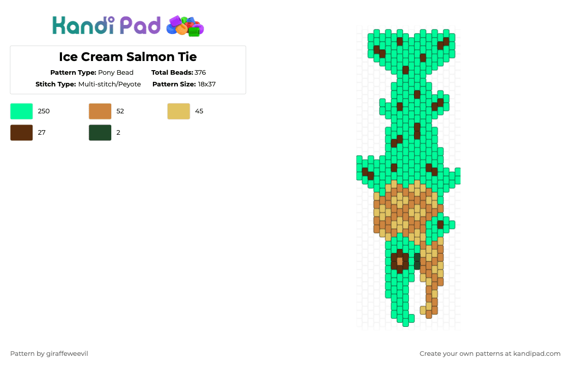 Ice Cream Salmon Tie - Pony Bead Pattern by giraffeweevil on Kandi Pad - teal,ice cream,fish,animal,tie