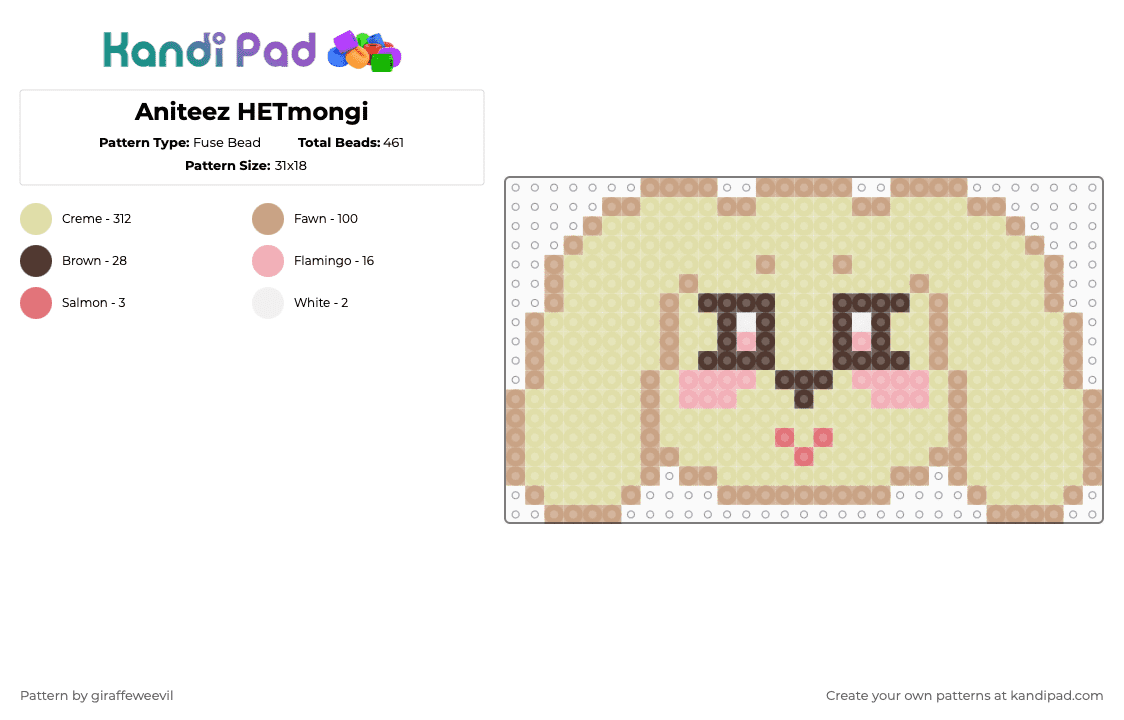 Aniteez HETmongi - Fuse Bead Pattern by giraffeweevil on Kandi Pad - aniteez, ateez, beige, cartoon, kpop, yellow