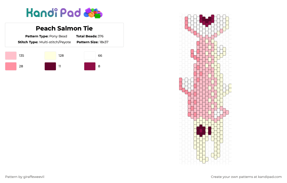 Peach Salmon Tie - Pony Bead Pattern by giraffeweevil on Kandi Pad - pink,peach,fish,animal,tie