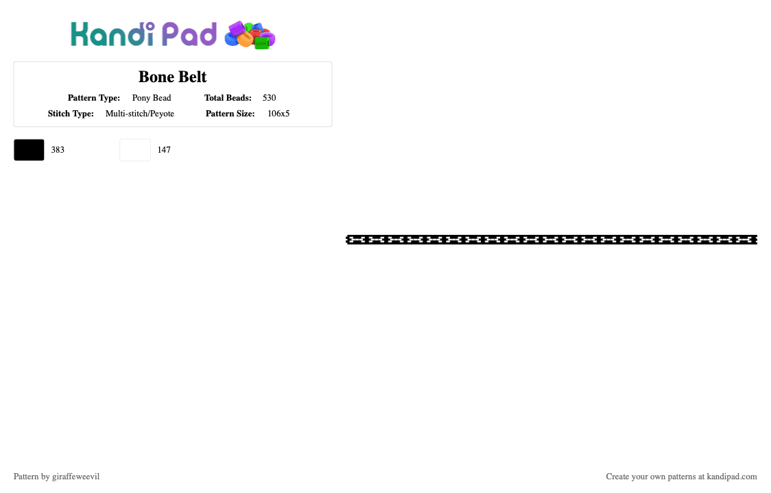 Bone Belt - Pony Bead Pattern by giraffeweevil on Kandi Pad - black,white,bone,belt