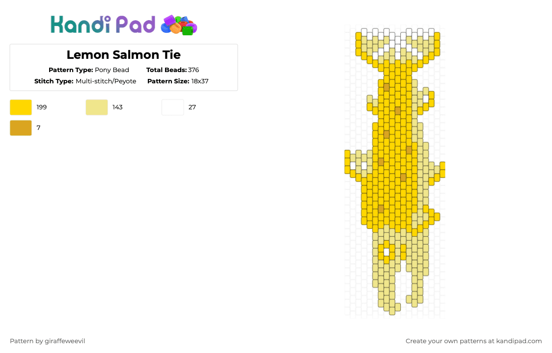 Lemon Salmon Tie - Pony Bead Pattern by giraffeweevil on Kandi Pad - yellow,lemon,fish,animal,tie