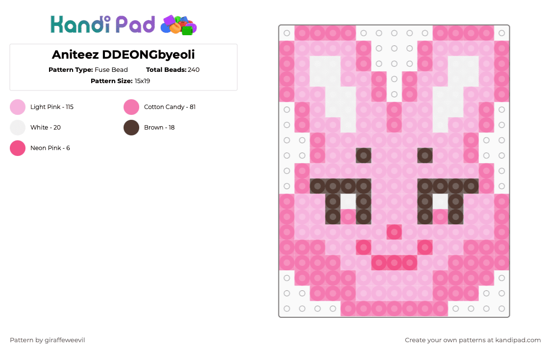 Aniteez DDEONGbyeoli - Fuse Bead Pattern by giraffeweevil on Kandi Pad - aniteez, ateez, cartoon, kpop, pink