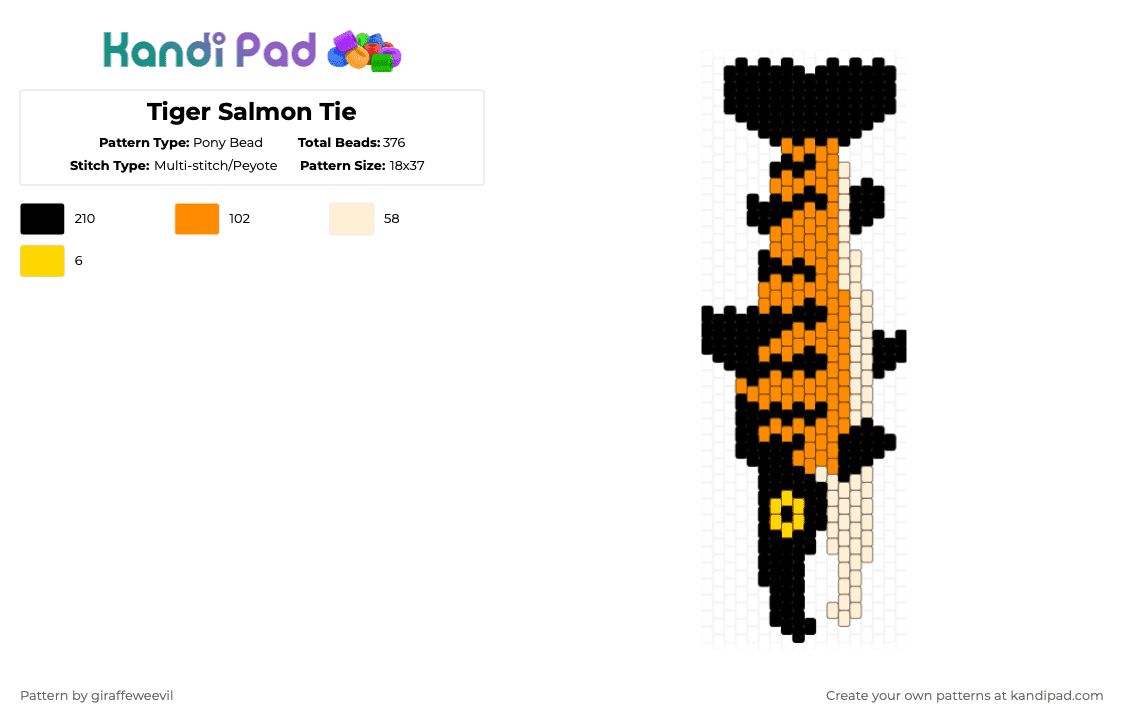 Tiger Salmon Tie - Pony Bead Pattern by giraffeweevil on Kandi Pad - black,orange,beige,tiger,fish,animal,tie